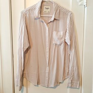 Abercrombie Tan and white stripe Boyfriend button up